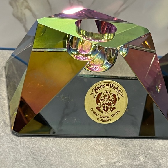 House of Goebel vintage W Germany lead crystal iridescent candle holders - Picture 3 of 16